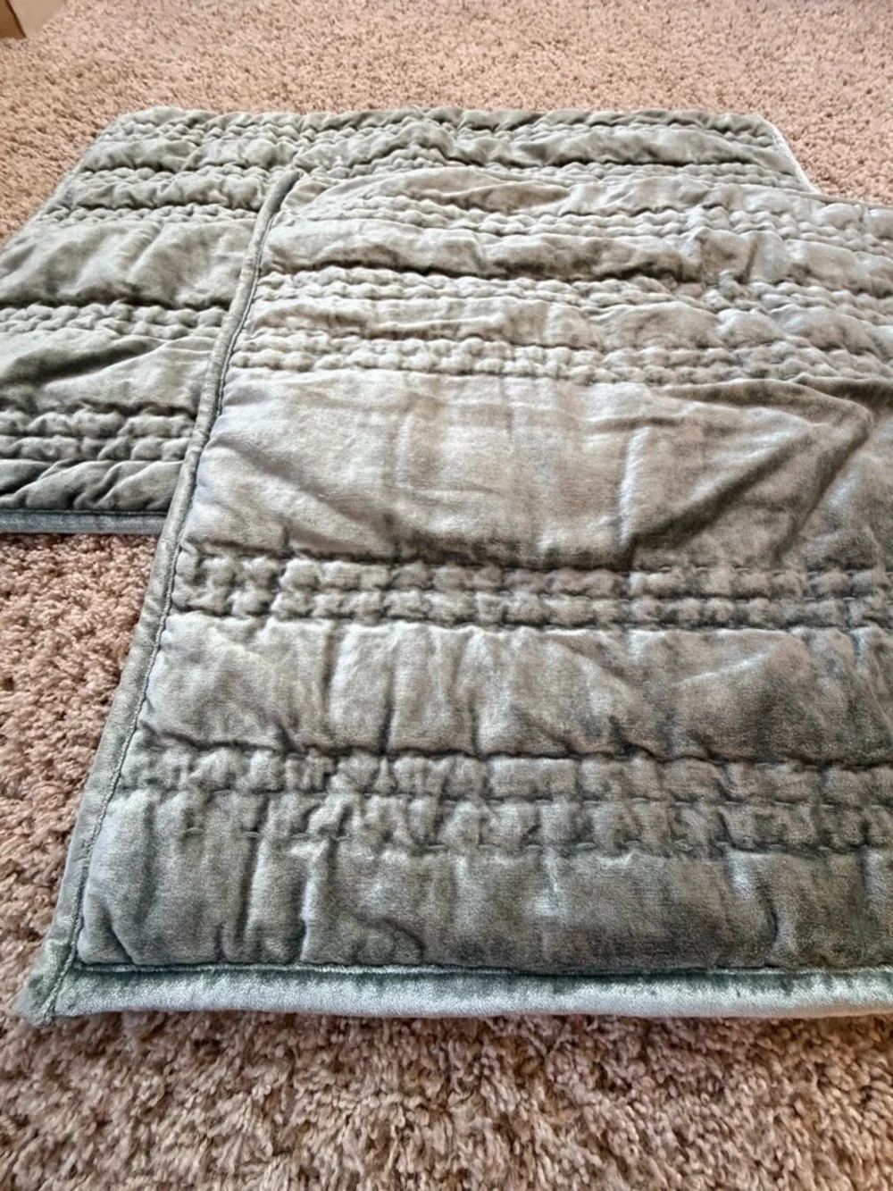 New Anthropologie set of 2 lustered velvet Alastair pillow shams moss blue green